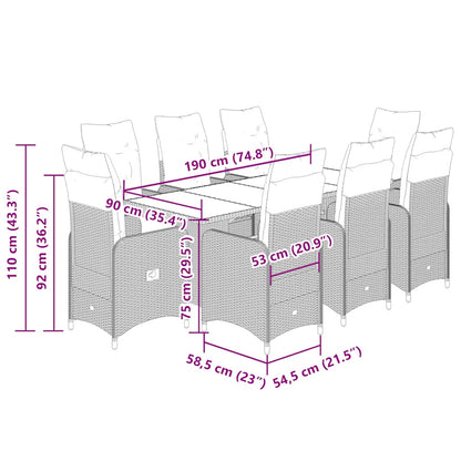 Set Bistrò da Giardino 9 pz con Cuscini in Polyrattan Nero - homemem39