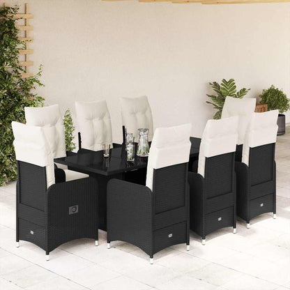 Set Bistrò da Giardino 9 pz con Cuscini in Polyrattan Nero - homemem39
