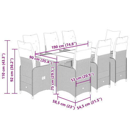 Set Bistrò da Giardino 9 pz con Cuscini in Polyrattan Nero | homemem39