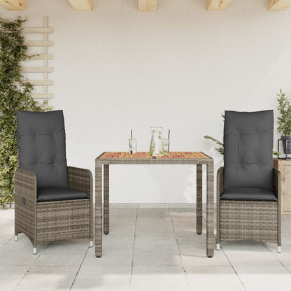 Set Bistrò da Giardino 3 pz con Cuscini in Polyrattan Grigio