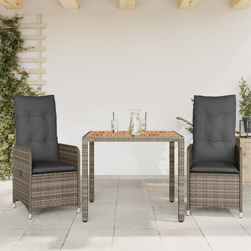 Set Bistrò da Giardino 3 pz con Cuscini in Polyrattan Grigio - homemem39