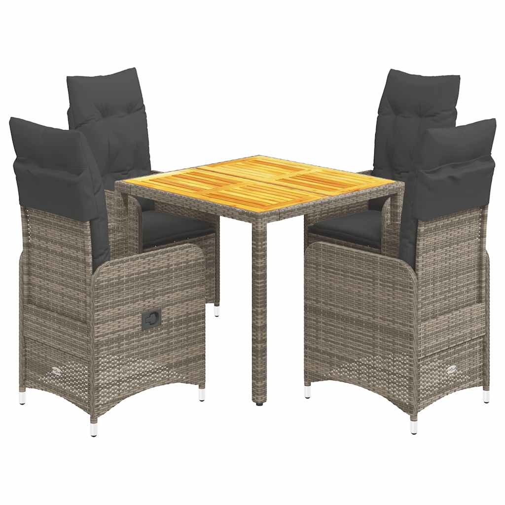 Set Bistrò da Giardino 5 pz con Cuscini in Polyrattan Grigio - homemem39