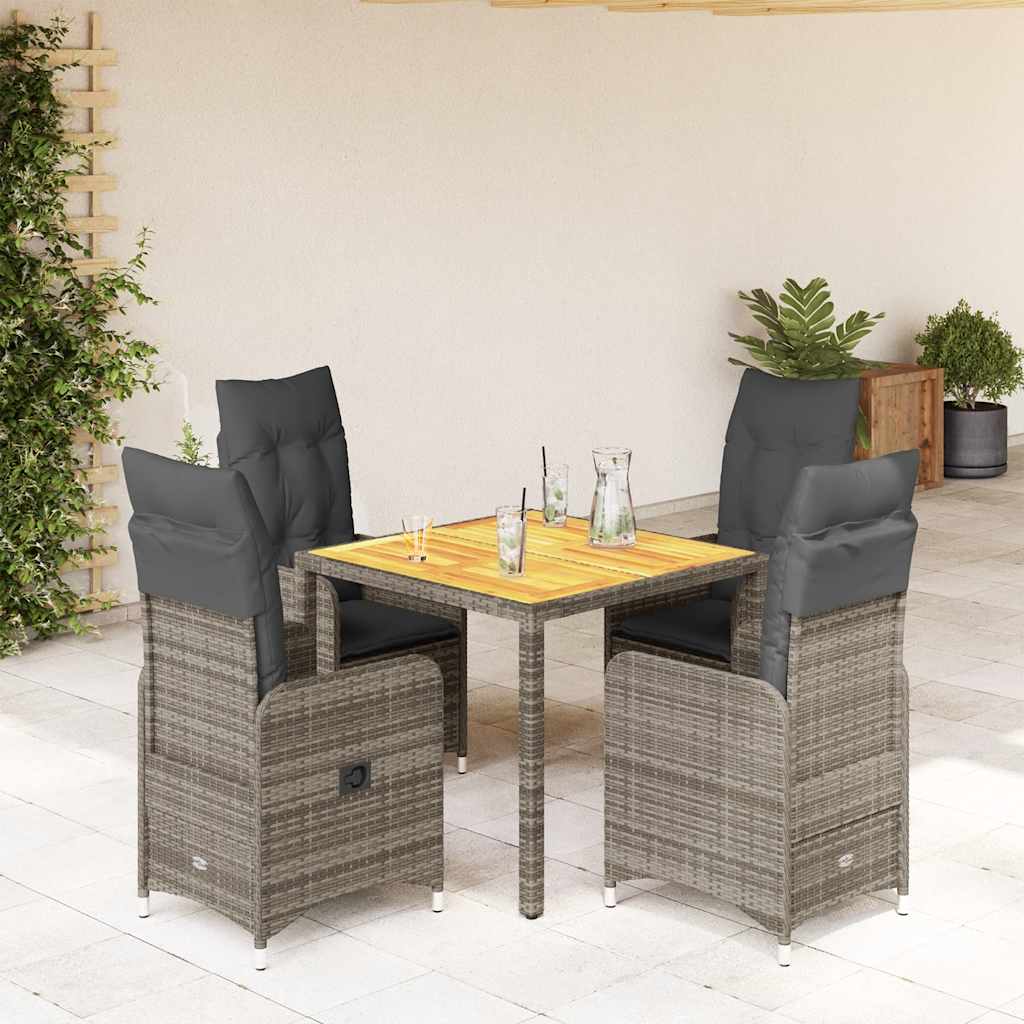 Set Bistrò da Giardino 5 pz con Cuscini in Polyrattan Grigio - homemem39