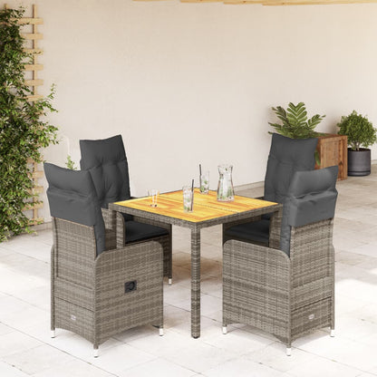 Set Bistrò da Giardino 5 pz con Cuscini in Polyrattan Grigio