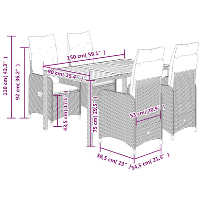 Set Bistrò da Giardino 5 pz con Cuscini in Polyrattan Grigio