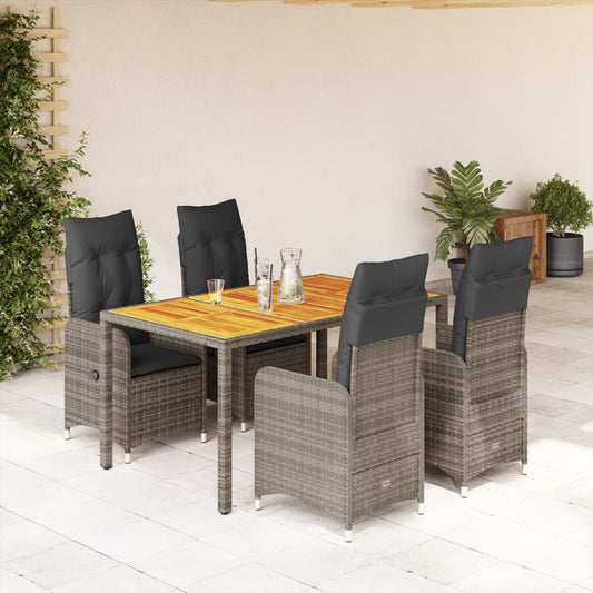 Set Bistrò da Giardino 5 pz con Cuscini in Polyrattan Grigio