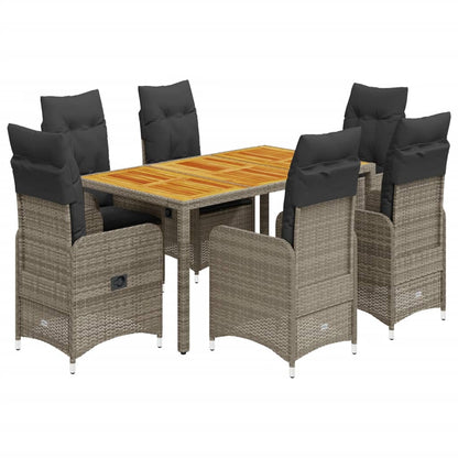 Set Bistrò da Giardino 7 pz con Cuscini in Polyrattan Grigio