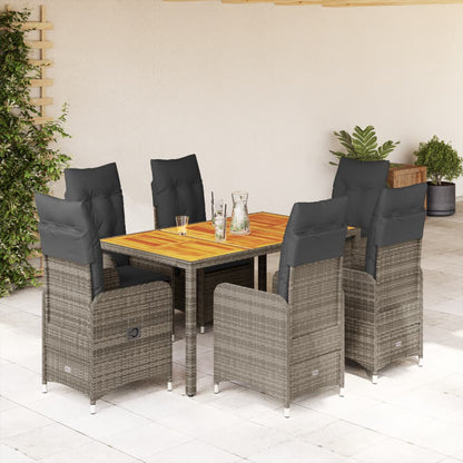 Set Bistrò da Giardino 7 pz con Cuscini in Polyrattan Grigio