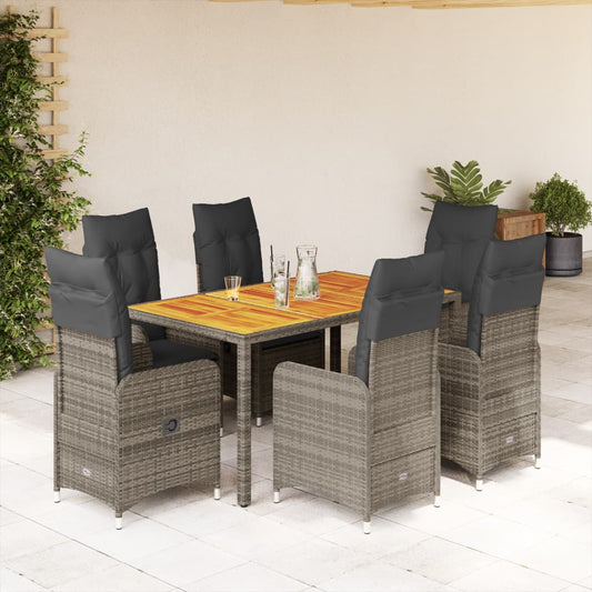 Set Bistrò da Giardino 7 pz con Cuscini in Polyrattan Grigio