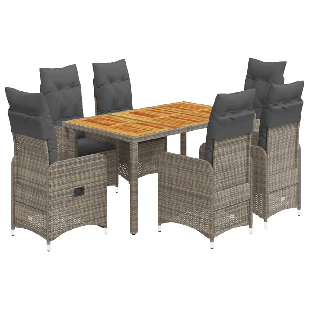 Set Bistrò da Giardino 7 pz con Cuscini in Polyrattan Grigio