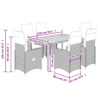 Set Bistrò da Giardino 7 pz con Cuscini in Polyrattan Grigio