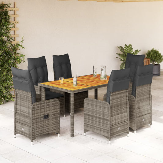 Set Bistrò da Giardino 7 pz con Cuscini in Polyrattan Grigio