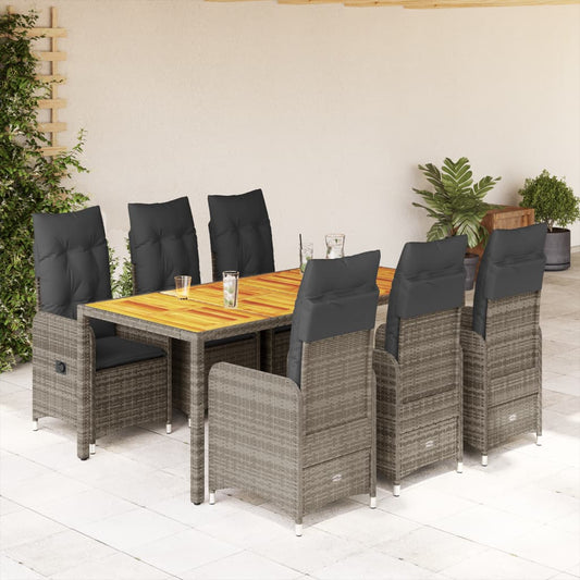 Set Bistrò da Giardino 7 pz con Cuscini in Polyrattan Grigio