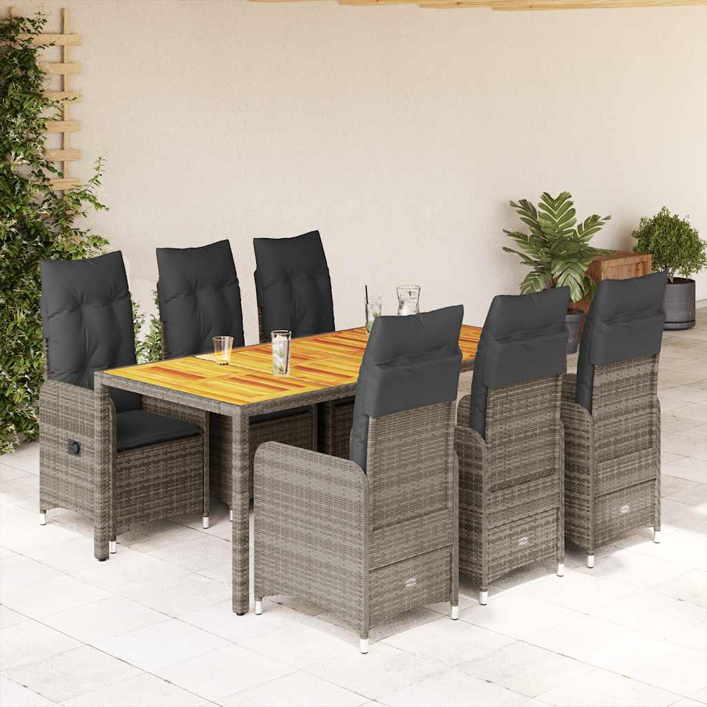Set Bistrò da Giardino 7 pz con Cuscini in Polyrattan Grigio - homemem39