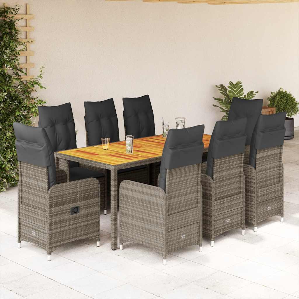 Set Bistrò da Giardino 9 pz con Cuscini in Polyrattan Grigio - homemem39