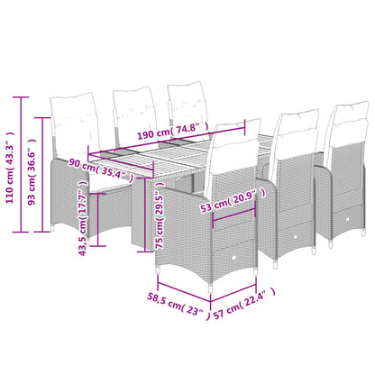 Set Bistrò da Giardino 7 pz con Cuscini in Polyrattan Grigio