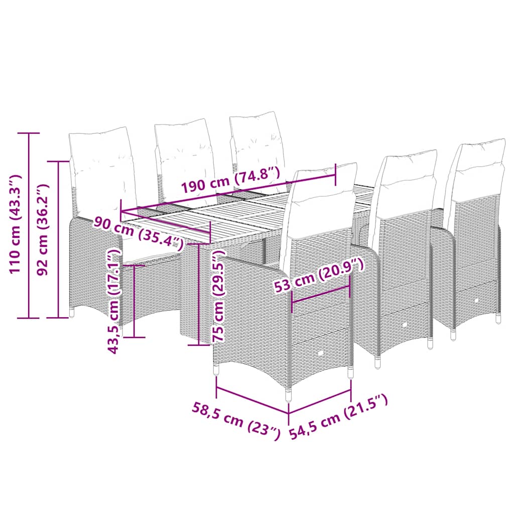 Set Bistrò da Giardino 7 pz con Cuscini in Polyrattan Grigio - homemem39