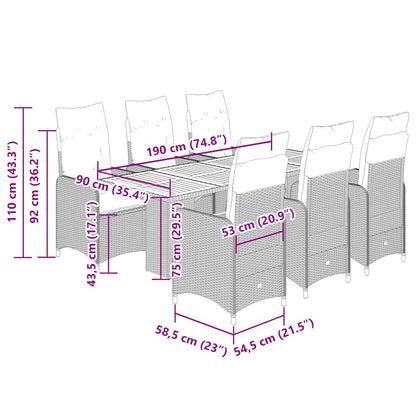 Set Bistrò da Giardino 7 pz con Cuscini in Polyrattan Grigio - homemem39