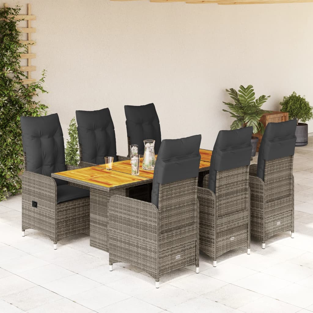 Set Bistrò da Giardino 7 pz con Cuscini in Polyrattan Grigio