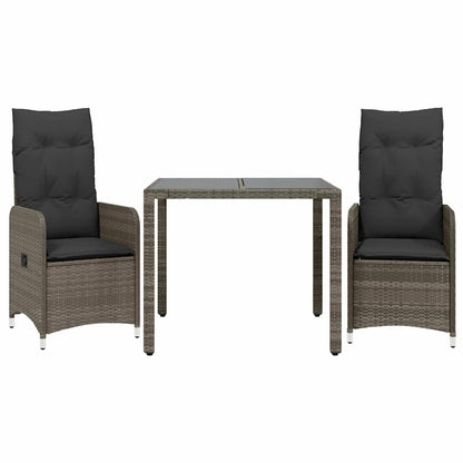 Set Bistrò da Giardino 3 pz con Cuscini in Polyrattan Grigio - homemem39