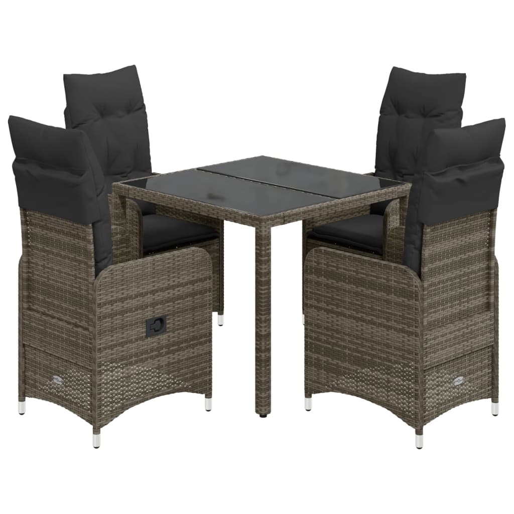 Set Bistrò da Giardino 5 pz con Cuscini in Polyrattan Grigio