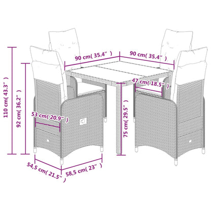 Set Bistrò da Giardino 5 pz con Cuscini in Polyrattan Grigio