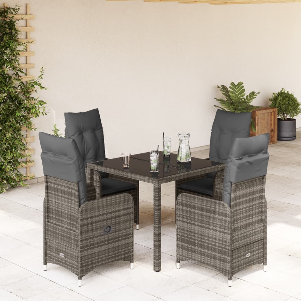 Set Bistrò da Giardino 5 pz con Cuscini in Polyrattan Grigio