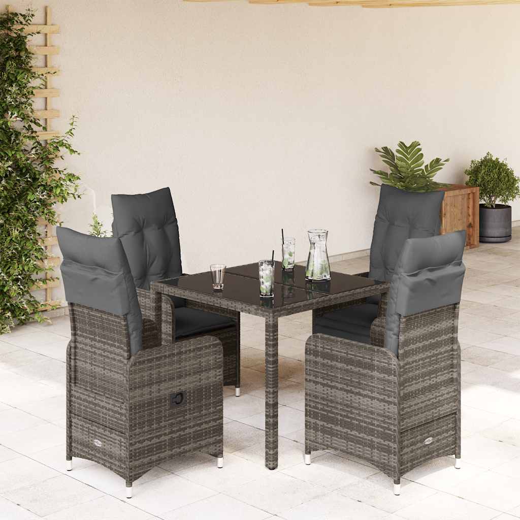 Set Bistrò da Giardino 5 pz con Cuscini in Polyrattan Grigio | homemem39