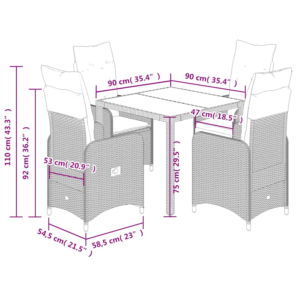 Set Bistrò da Giardino 5 pz con Cuscini in Polyrattan Grigio | homemem39