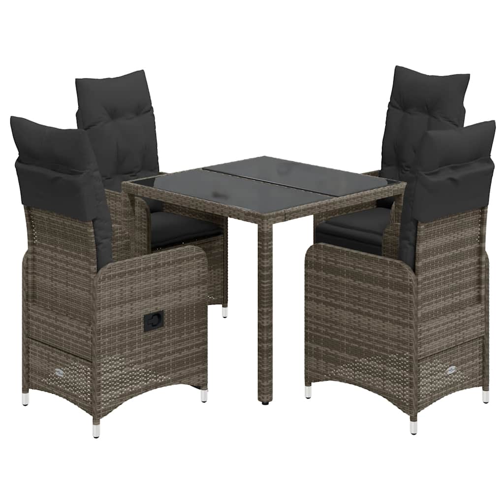 Set Bistrò da Giardino 5 pz con Cuscini in Polyrattan Grigio | homemem39