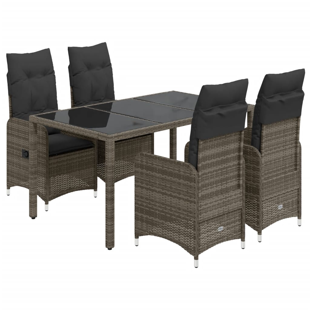 Set Bistrò da Giardino 5 pz con Cuscini in Polyrattan Grigio