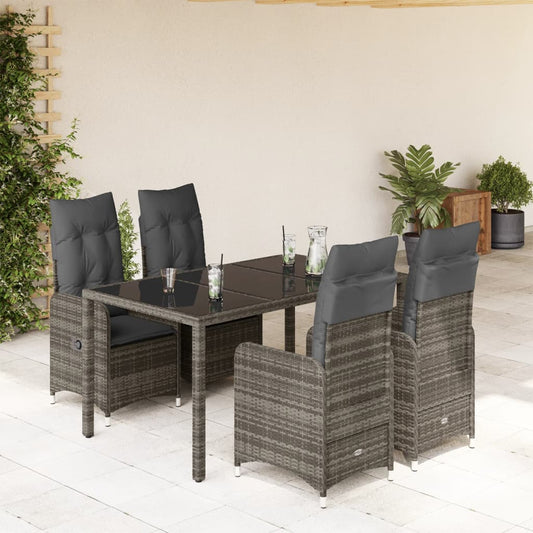 Set Bistrò da Giardino 5 pz con Cuscini in Polyrattan Grigio