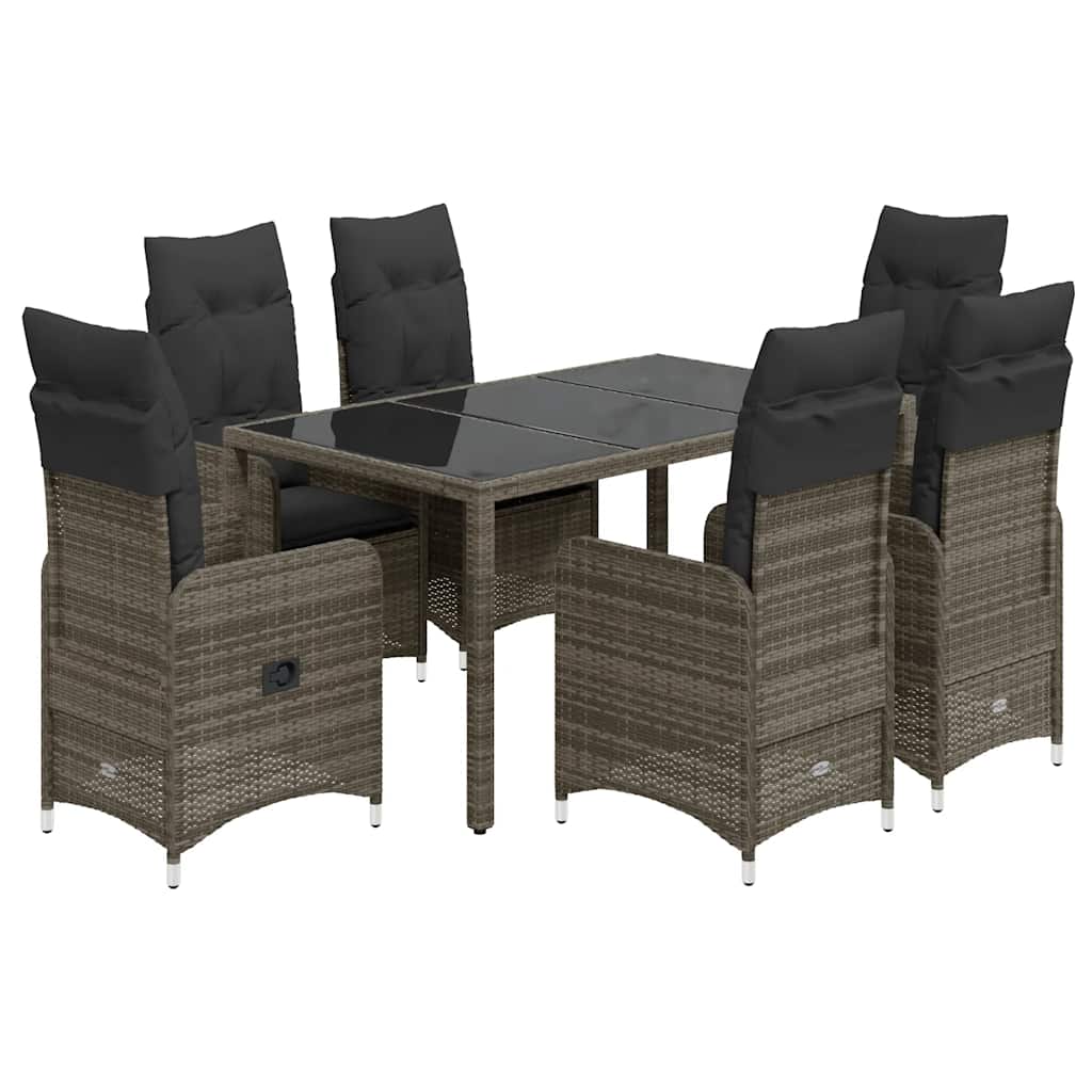Set Bistrò da Giardino 7 pz con Cuscini in Polyrattan Grigio - homemem39