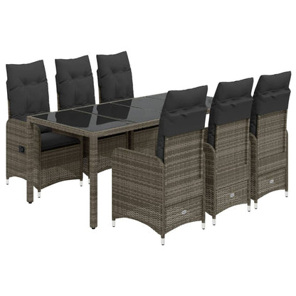 Set Bistrò da Giardino 7 pz con Cuscini in Polyrattan Grigio