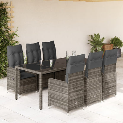 Set Bistrò da Giardino 7 pz con Cuscini in Polyrattan Grigio