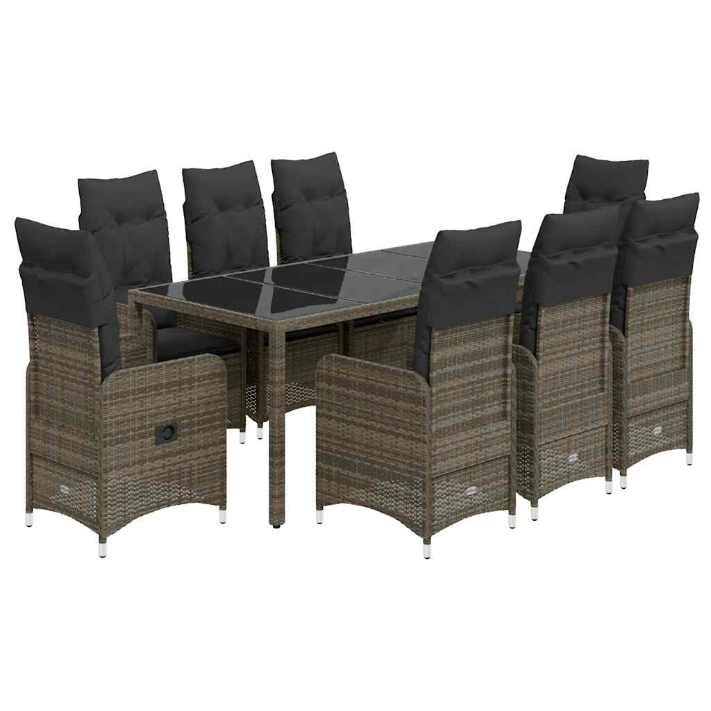 Set Bistrò da Giardino 9 pz con Cuscini in Polyrattan Grigio - homemem39