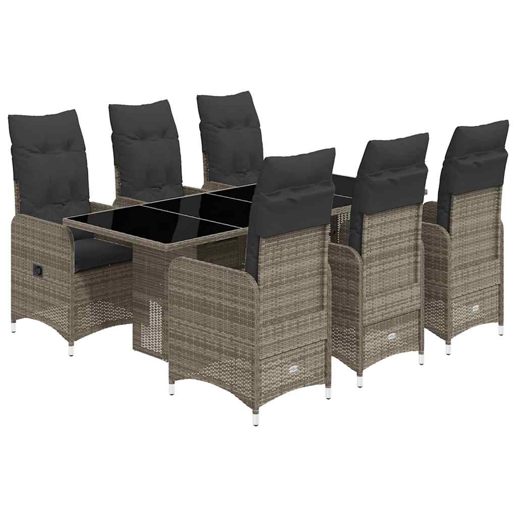 Set Bistrò da Giardino 7 pz con Cuscini in Polyrattan Grigio - homemem39