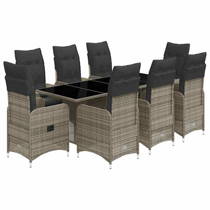 Set Bistrò da Giardino 9 pz con Cuscini in Polyrattan Grigio - homemem39