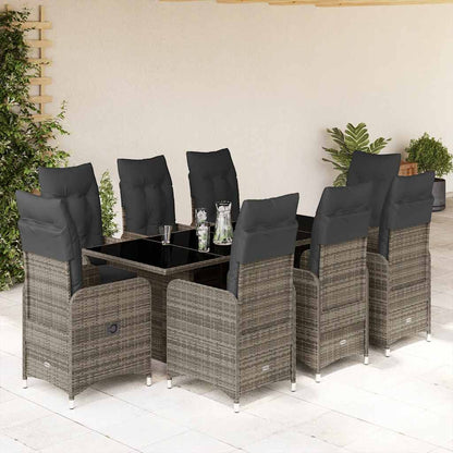 Set Bistrò da Giardino 9 pz con Cuscini in Polyrattan Grigio - homemem39