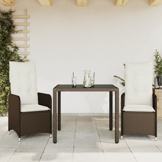 Set Bistrò da Giardino 3 pz con Cuscini in Polyrattan Marrone