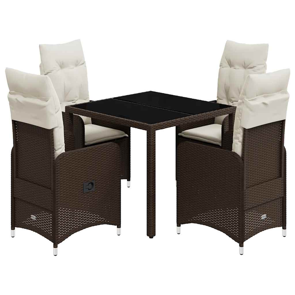 Set Bistrò da Giardino 5 pz con Cuscini in Polyrattan Marrone | homemem39