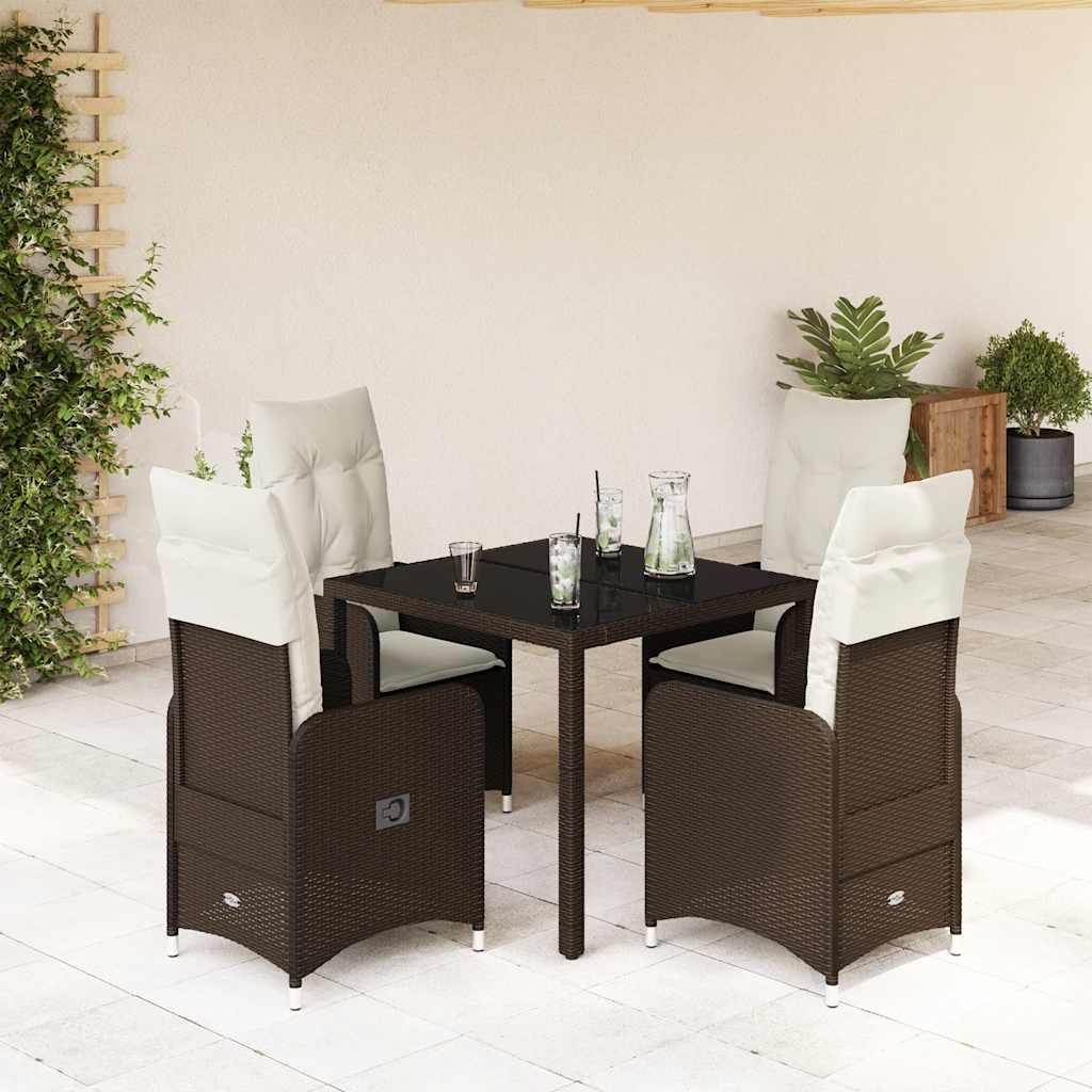 Set Bistrò da Giardino 5 pz con Cuscini in Polyrattan Marrone | homemem39