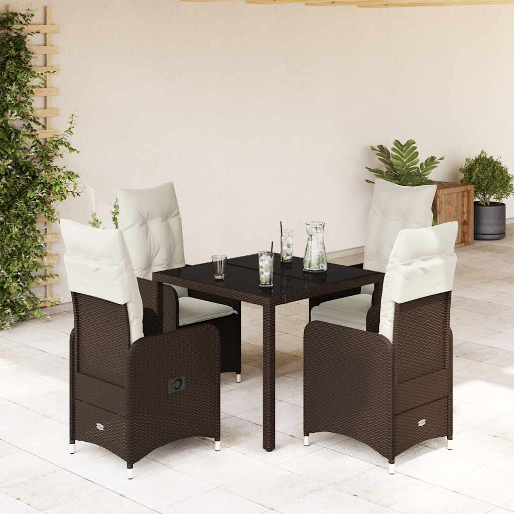Set Bistrò da Giardino 5 pz con Cuscini in Polyrattan Marrone - homemem39