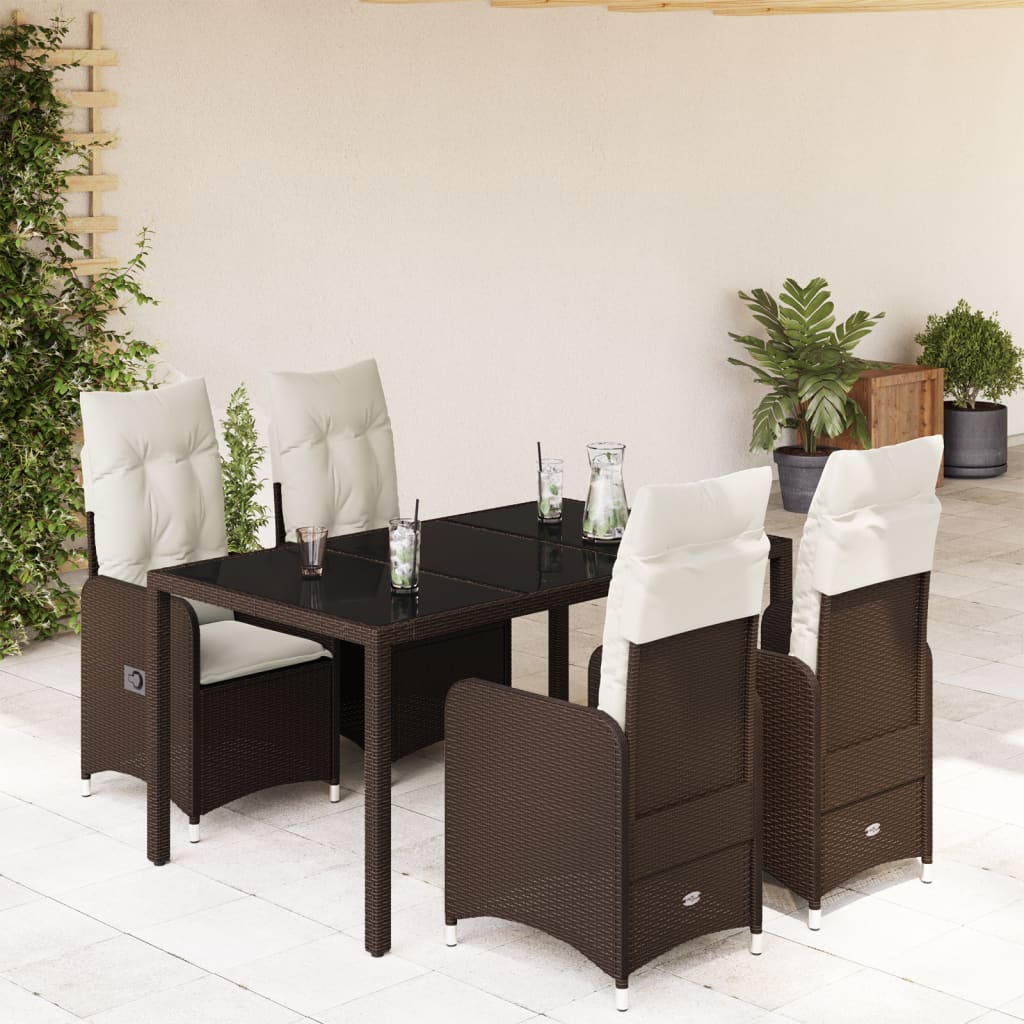 Set Bistrò da Giardino 5 pz con Cuscini in Polyrattan Marrone