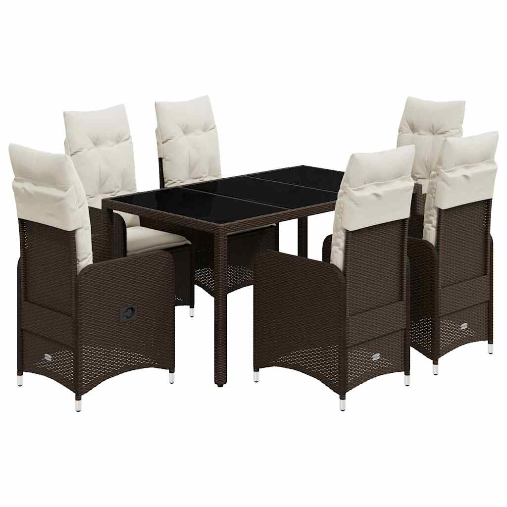Set Bistrò da Giardino 7 pz con Cuscini in Polyrattan Marrone - homemem39