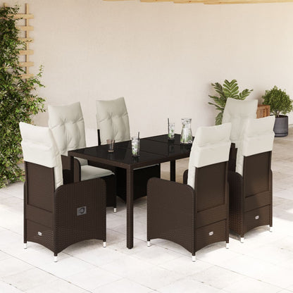 Set Bistrò da Giardino 7 pz con Cuscini in Polyrattan Marrone