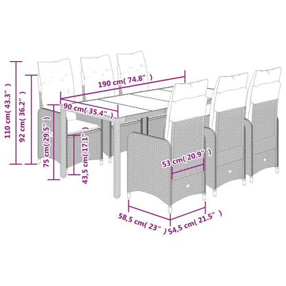 Set Bistrò da Giardino 7 pz con Cuscini in Polyrattan Marrone