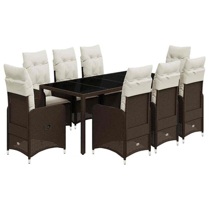 Set Bistrò da Giardino 9 pz con Cuscini in Polyrattan Marrone - homemem39