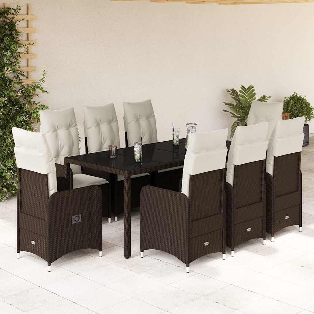 Set Bistrò da Giardino 9 pz con Cuscini in Polyrattan Marrone - homemem39