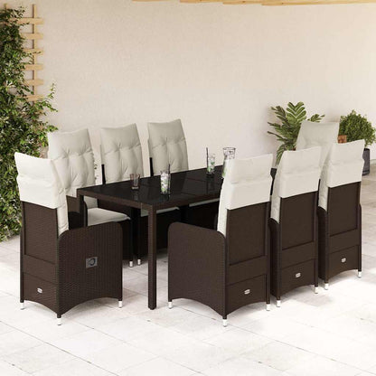 Set Bistrò da Giardino 9 pz con Cuscini in Polyrattan Marrone - homemem39